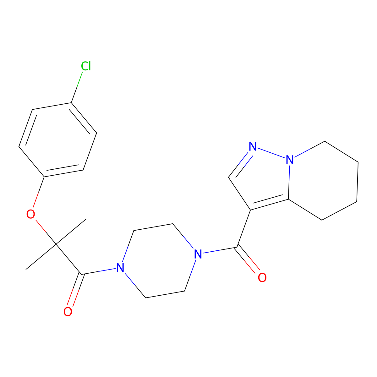 2-(4-Chlorophenoxy)-2-methyl-1-(4-(4,5,6,7-tetrahydropyrazolo[1,5-a]pyridine-3-carbonyl)piperazin-1-yl)propan-1-one molecular structure, CAS 2034452-66-7