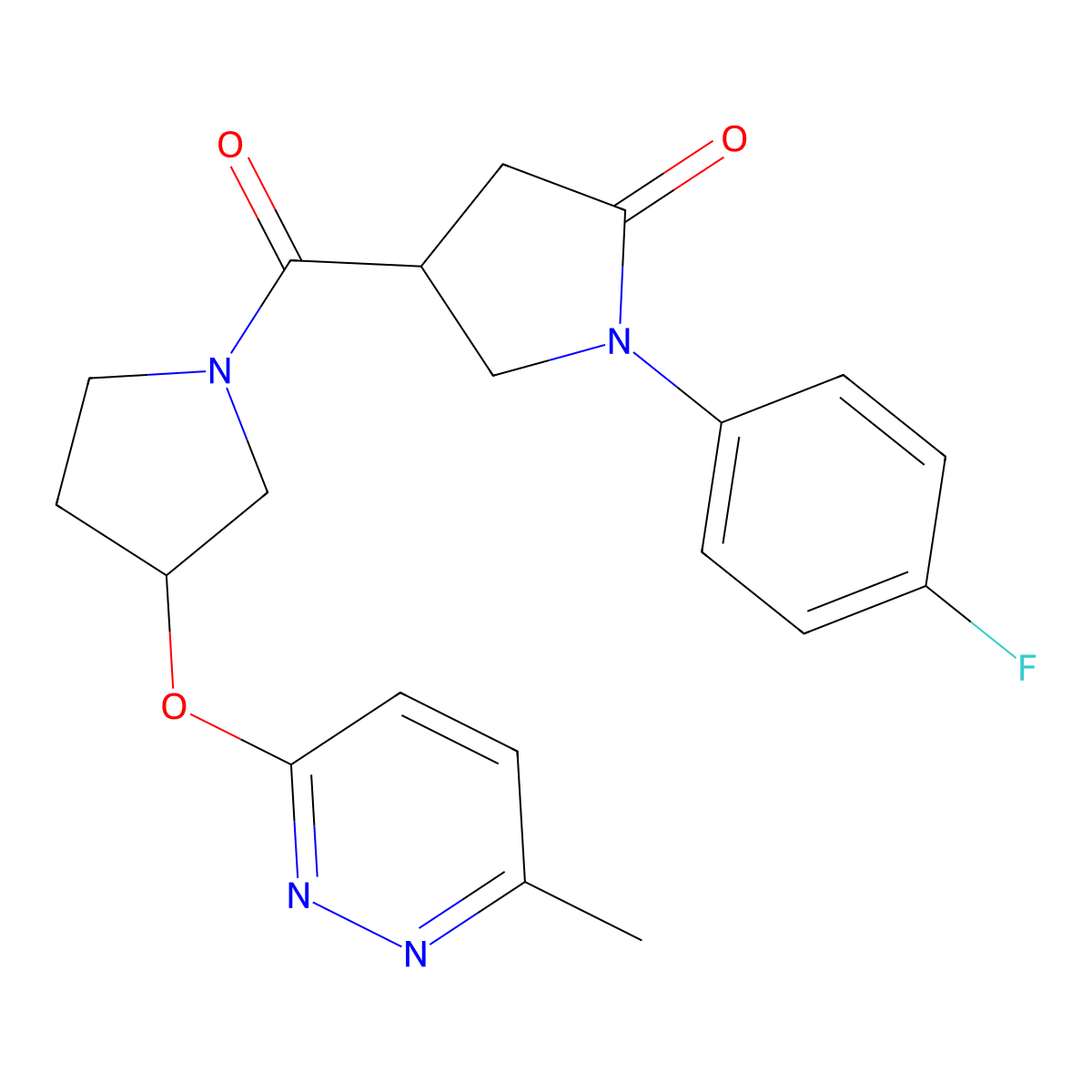 1-(4-Fluorophenyl)-4-(3-((6-methylpyridazin-3-yl)oxy)pyrrolidine-1-carbonyl)pyrrolidin-2-one molecular structure, CAS 2034452-68-9