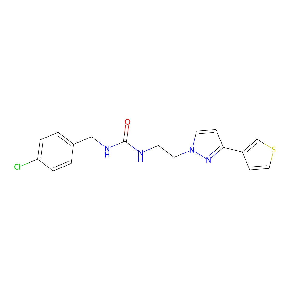 1-(4-chlorobenzyl)-3-(2-(3-(thiophen-3-yl)-1H-pyrazol-1-yl)ethyl)urea molecular structure, CAS 2034452-70-3