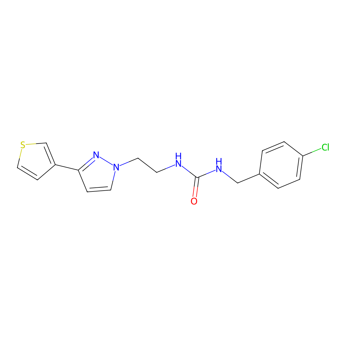 1-(4-chlorobenzyl)-3-(2-(3-(thiophen-3-yl)-1H-pyrazol-1-yl)ethyl)urea molecular structure, CAS 2034452-70-3