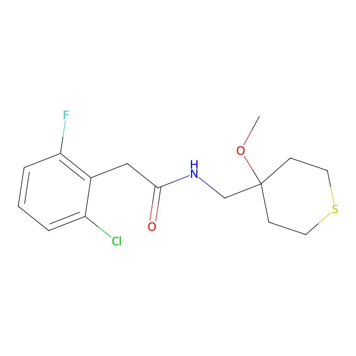 2-(2-chloro-6-fluorophenyl)-N-((4-methoxytetrahydro-2H-thiopyran-4-yl)methyl)acetamide molecular structure, CAS 2034452-72-5