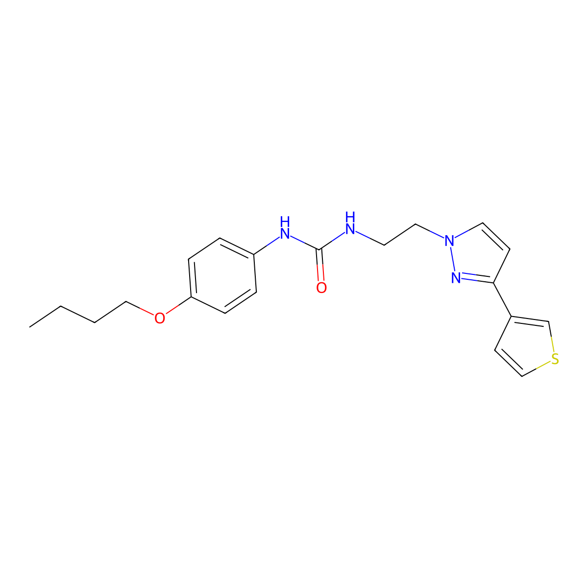 1-(4-butoxyphenyl)-3-{2-[3-(thiophen-3-yl)-1H-pyrazol-1-yl]ethyl}urea molecular structure, CAS 2034452-77-0