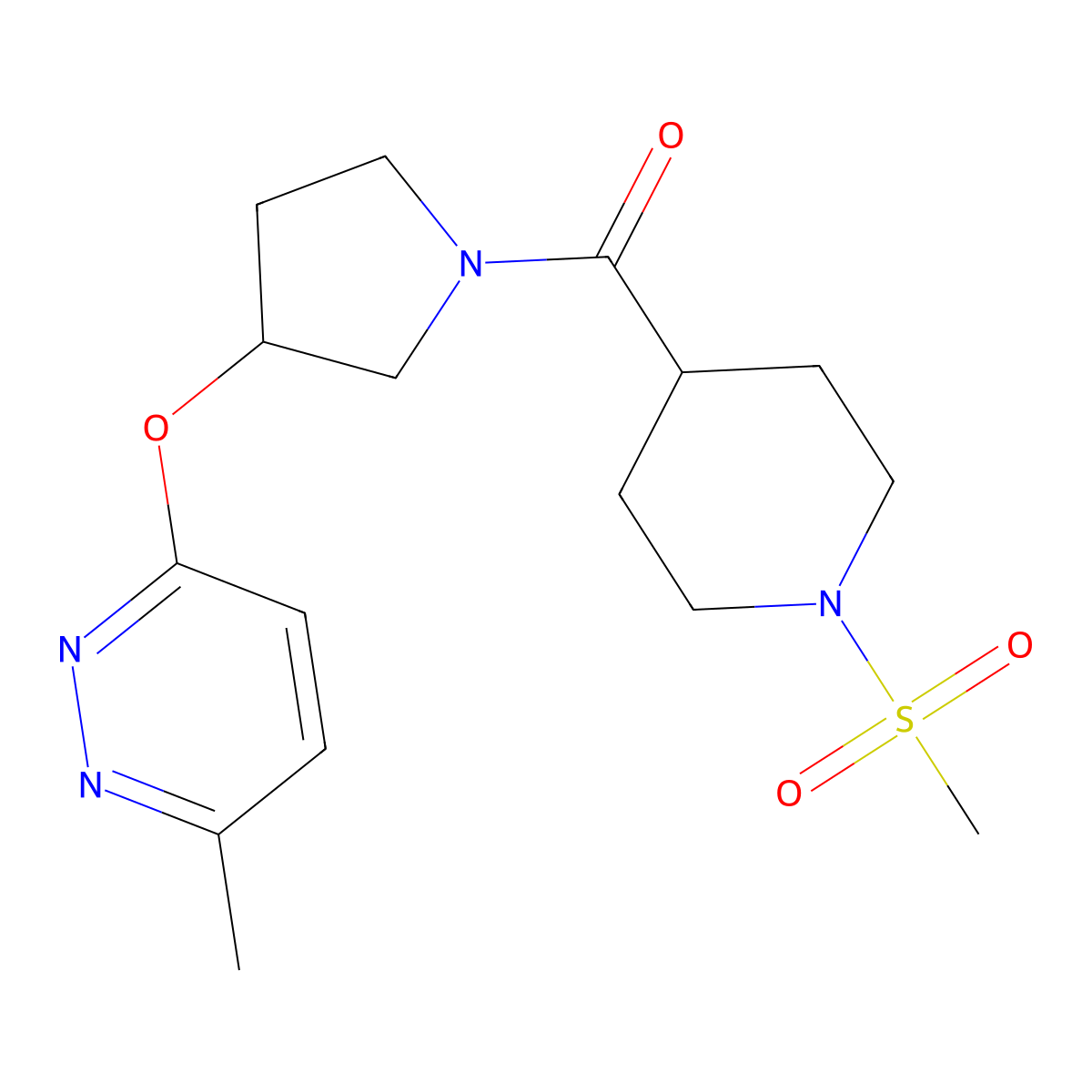 (3-((6-Methylpyridazin-3-yl)oxy)pyrrolidin-1-yl)(1-(methylsulfonyl)piperidin-4-yl)methanone molecular structure, CAS 2034452-83-8