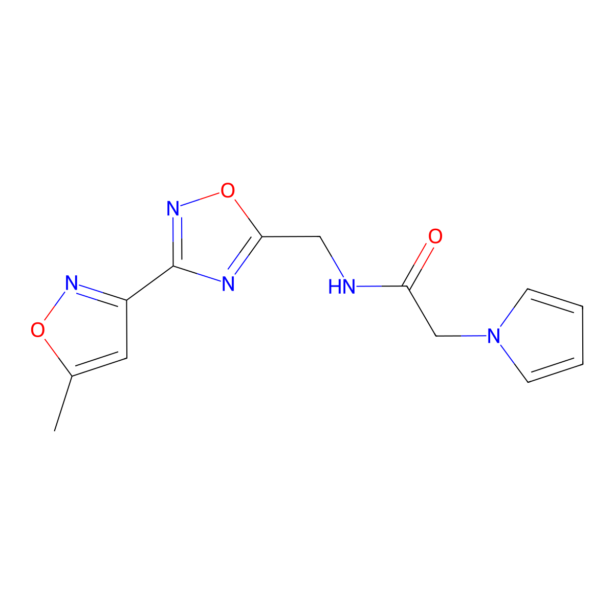 N-((3-(5-methylisoxazol-3-yl)-1,2,4-oxadiazol-5-yl)methyl)-2-(1H-pyrrol-1-yl)acetamide molecular structure, CAS 2034452-86-1