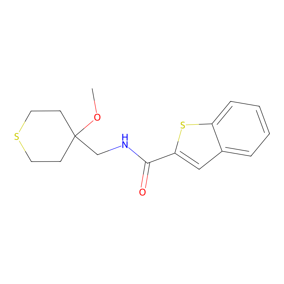 N-((4-methoxytetrahydro-2H-thiopyran-4-yl)methyl)benzo[b]thiophene-2-carboxamide molecular structure, CAS 2034452-87-2