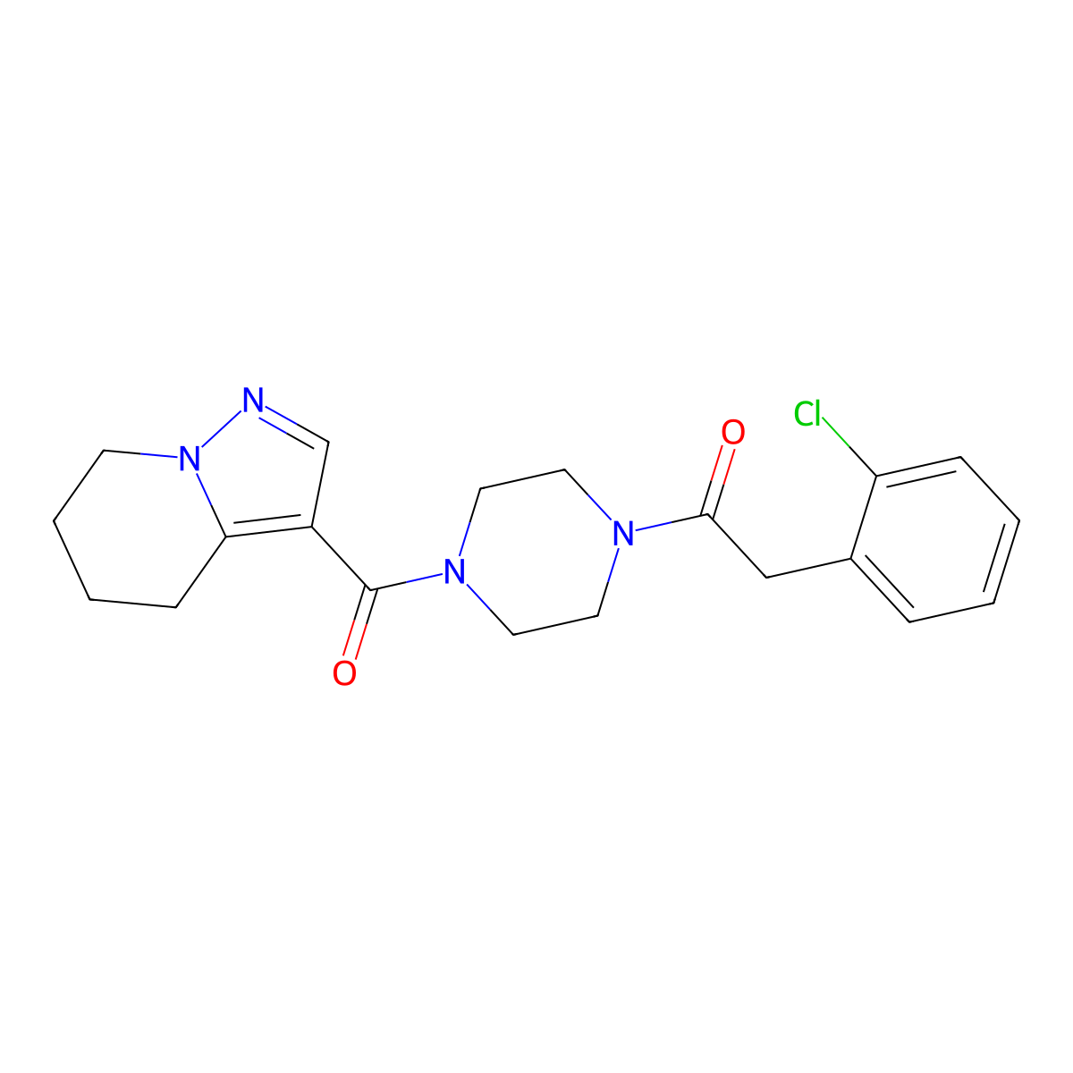 2-(2-Chlorophenyl)-1-(4-(4,5,6,7-tetrahydropyrazolo[1,5-a]pyridine-3-carbonyl)piperazin-1-yl)ethanone molecular structure, CAS 2034452-90-7