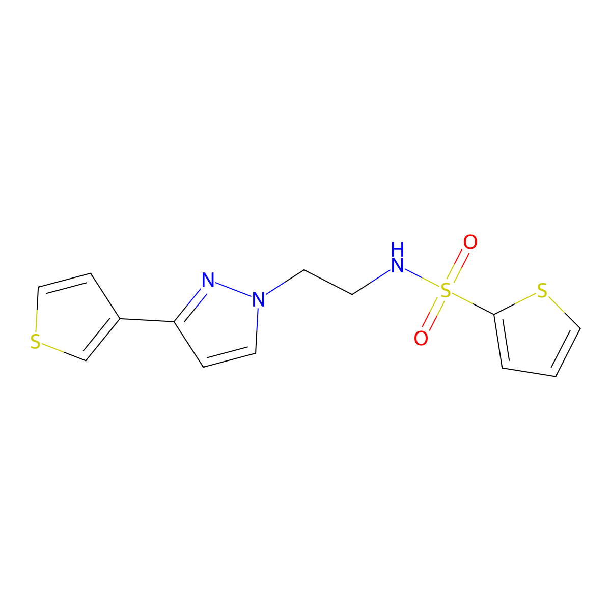 N-(2-(3-(thiophen-3-yl)-1H-pyrazol-1-yl)ethyl)thiophene-2-sulfonamide molecular structure, CAS 2034452-91-8