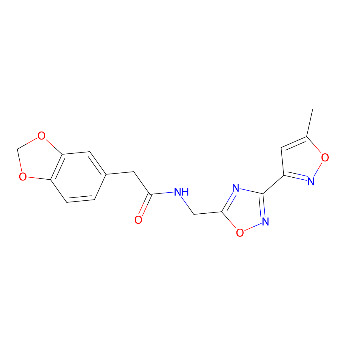 2-(benzo[d][1,3]dioxol-5-yl)-N-((3-(5-methylisoxazol-3-yl)-1,2,4-oxadiazol-5-yl)methyl)acetamide molecular structure, CAS 2034452-92-9