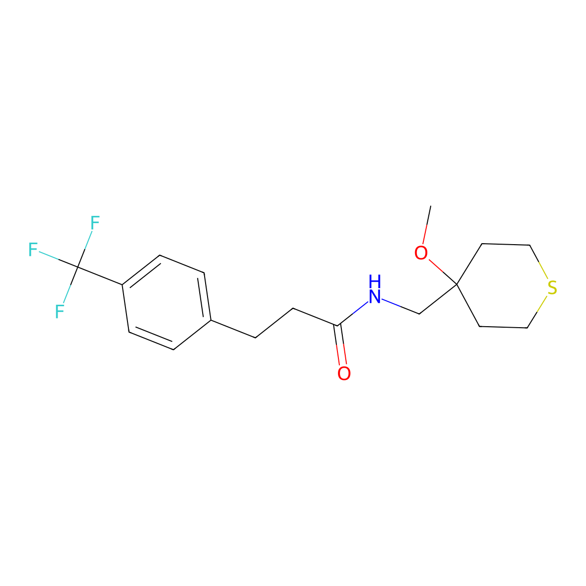 N-((4-methoxytetrahydro-2H-thiopyran-4-yl)methyl)-3-(4-(trifluoromethyl)phenyl)propanamide molecular structure, CAS 2034452-94-1