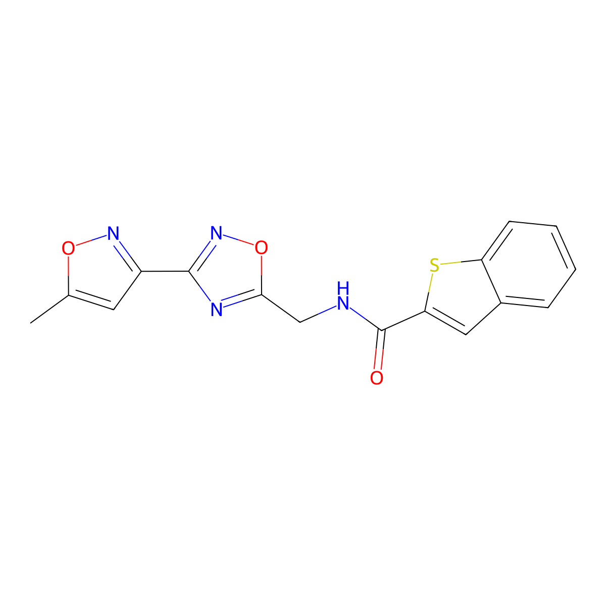 N-((3-(5-methylisoxazol-3-yl)-1,2,4-oxadiazol-5-yl)methyl)benzo[b]thiophene-2-carboxamide molecular structure, CAS 2034453-03-5