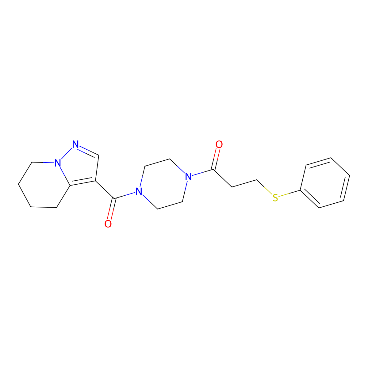 3-(Phenylthio)-1-(4-(4,5,6,7-tetrahydropyrazolo[1,5-a]pyridine-3-carbonyl)piperazin-1-yl)propan-1-one molecular structure, CAS 2034453-05-7