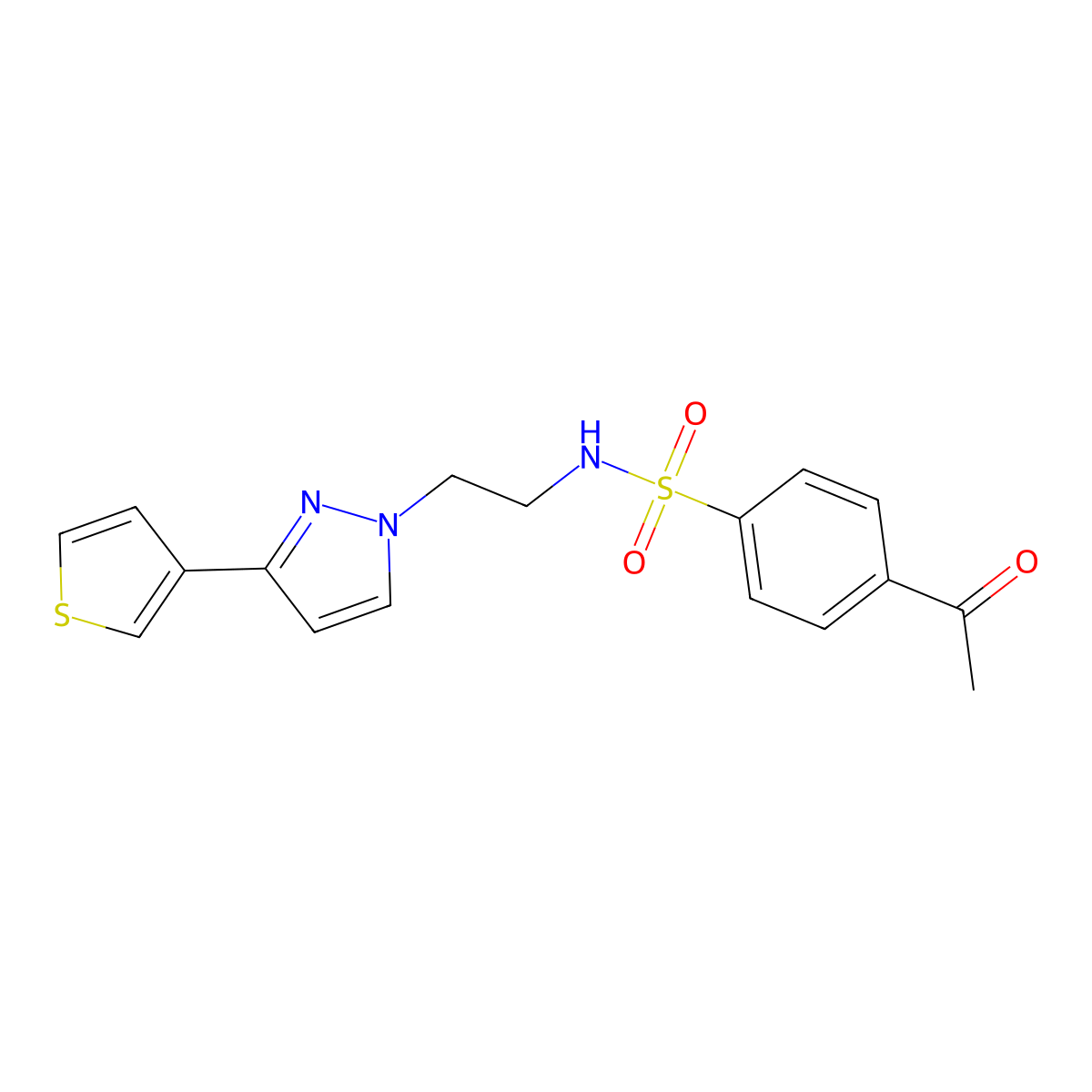 4-acetyl-N-(2-(3-(thiophen-3-yl)-1H-pyrazol-1-yl)ethyl)benzenesulfonamide molecular structure, CAS 2034453-06-8