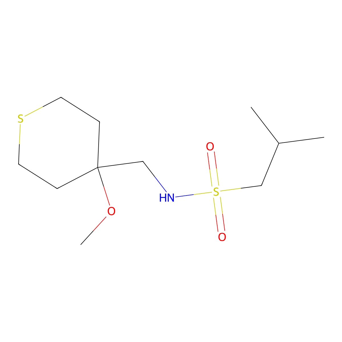N-((4-methoxytetrahydro-2H-thiopyran-4-yl)methyl)-2-methylpropane-1-sulfonamide molecular structure, CAS 2034453-11-5