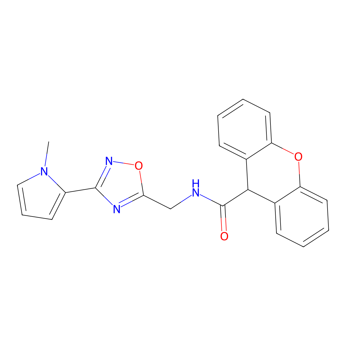 N-((3-(1-methyl-1H-pyrrol-2-yl)-1,2,4-oxadiazol-5-yl)methyl)-9H-xanthene-9-carboxamide molecular structure, CAS 2034453-16-0