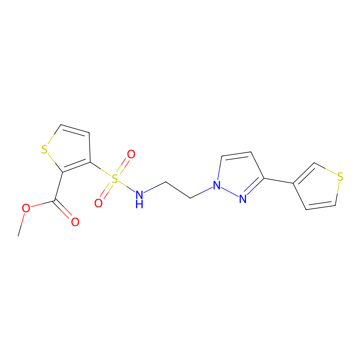 methyl 3-(N-(2-(3-(thiophen-3-yl)-1H-pyrazol-1-yl)ethyl)sulfamoyl)thiophene-2-carboxylate molecular structure, CAS 2034453-18-2