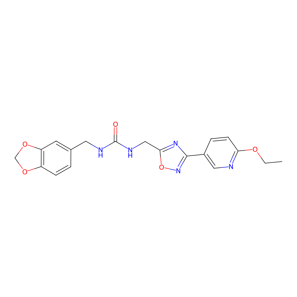 1-(Benzo[d][1,3]dioxol-5-ylmethyl)-3-((3-(6-ethoxypyridin-3-yl)-1,2,4-oxadiazol-5-yl)methyl)urea molecular structure, CAS 2034453-21-7