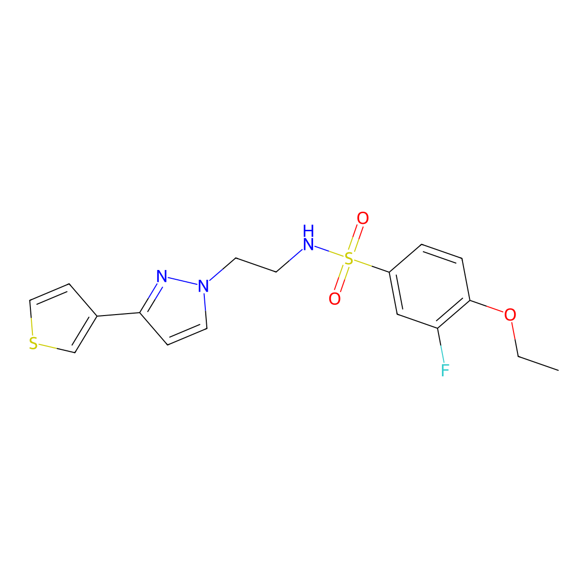 4-ethoxy-3-fluoro-N-(2-(3-(thiophen-3-yl)-1H-pyrazol-1-yl)ethyl)benzenesulfonamide molecular structure, CAS 2034453-23-9