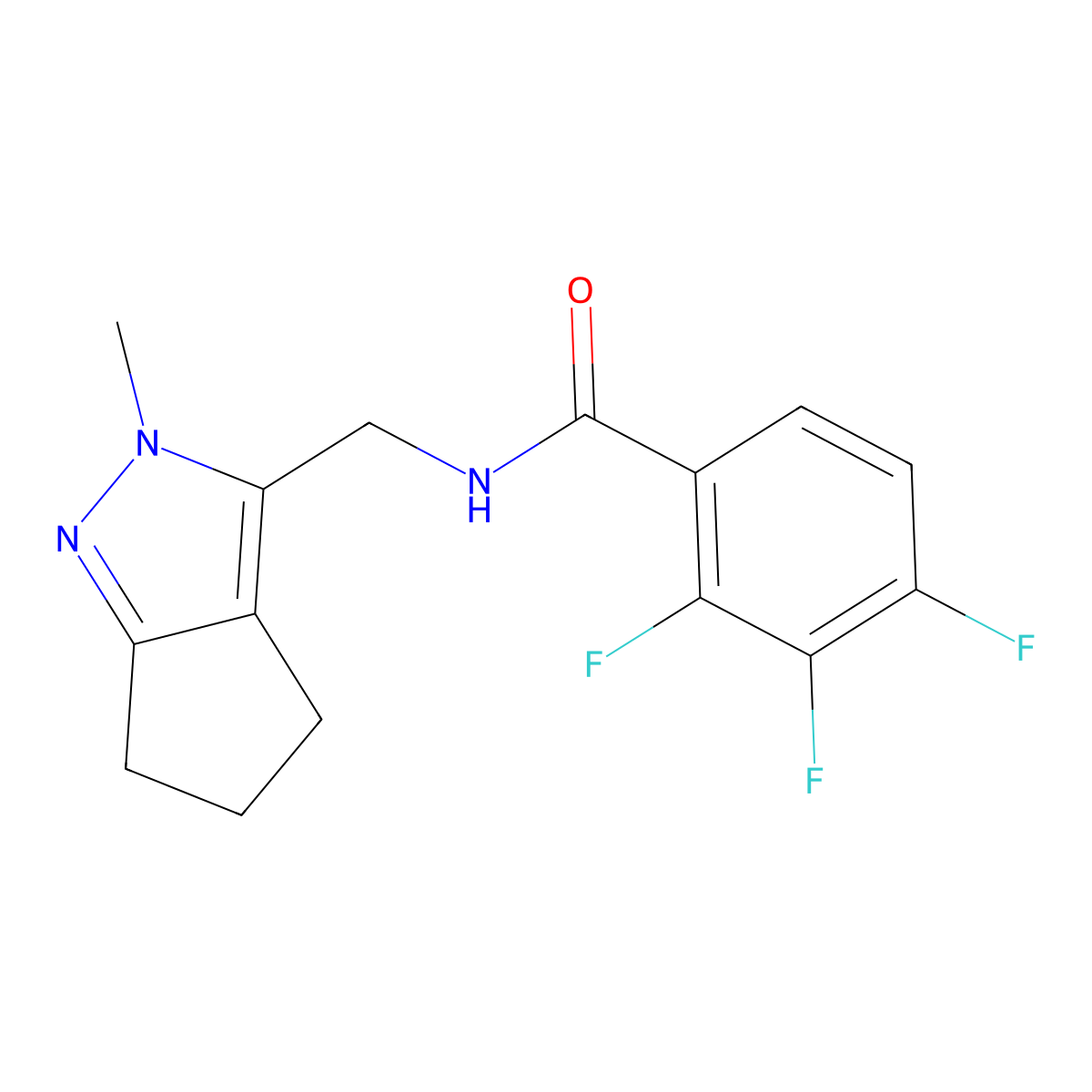 2,3,4-trifluoro-N-((2-methyl-2,4,5,6-tetrahydrocyclopenta[c]pyrazol-3-yl)methyl)benzamide molecular structure, CAS 2034453-24-0