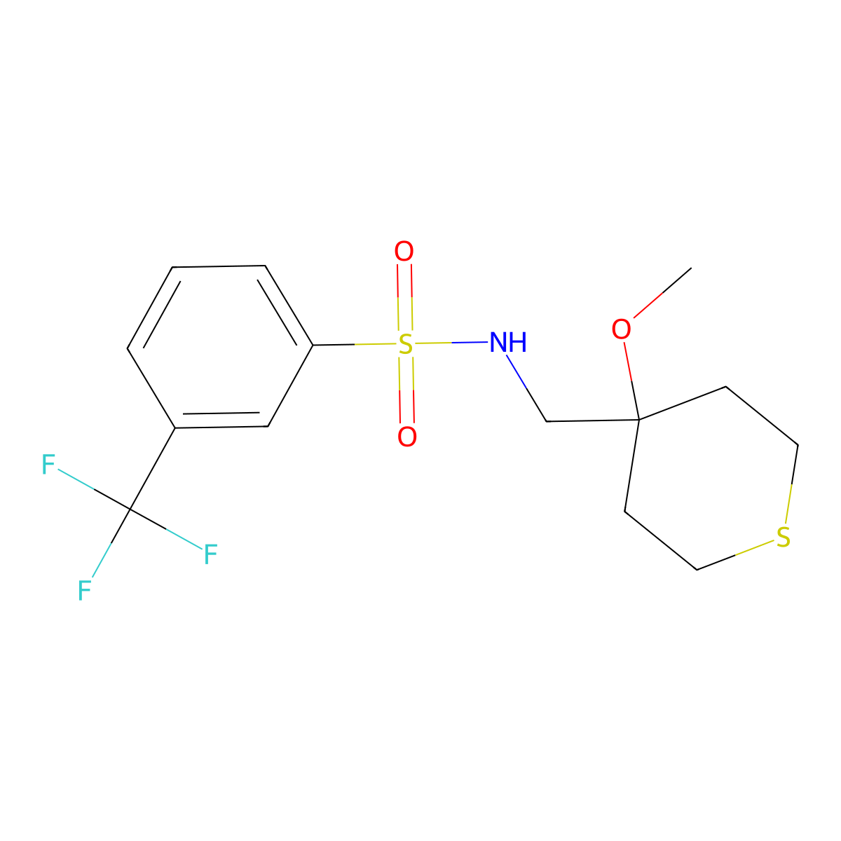 N-((4-methoxytetrahydro-2H-thiopyran-4-yl)methyl)-3-(trifluoromethyl)benzenesulfonamide molecular structure, CAS 2034453-29-5