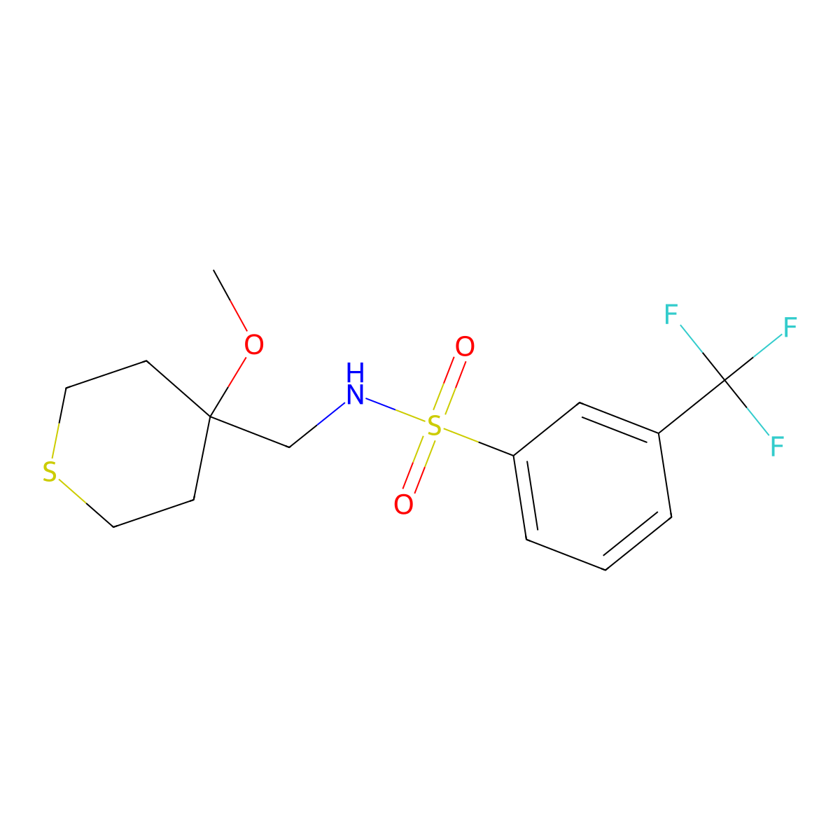 N-((4-methoxytetrahydro-2H-thiopyran-4-yl)methyl)-3-(trifluoromethyl)benzenesulfonamide molecular structure, CAS 2034453-29-5