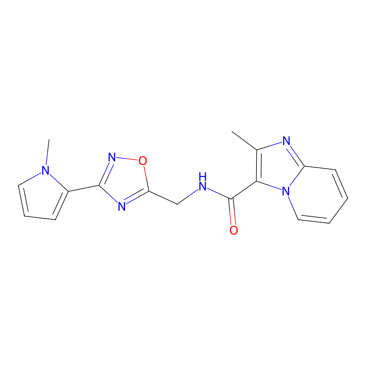 2-methyl-N-{[3-(1-methyl-1H-pyrrol-2-yl)-1,2,4-oxadiazol-5-yl]methyl}imidazo[1,2-a]pyridine-3-carboxamide molecular structure, CAS 2034453-32-0