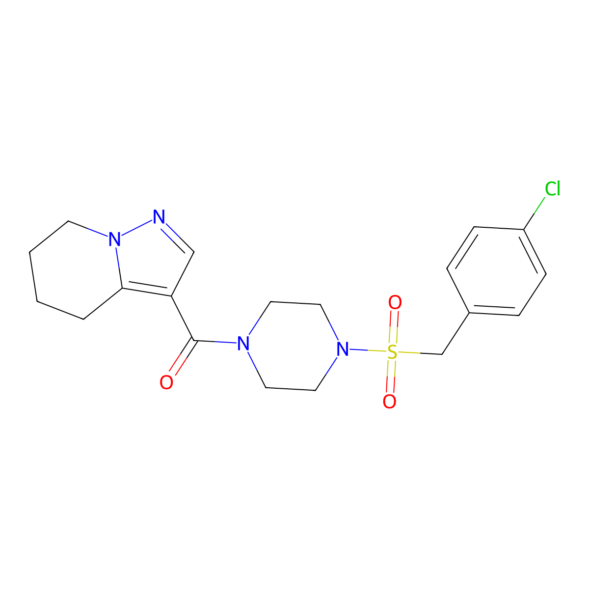 (4-((4-Chlorobenzyl)sulfonyl)piperazin-1-yl)(4,5,6,7-tetrahydropyrazolo[1,5-a]pyridin-3-yl)methanone molecular structure, CAS 2034453-34-2
