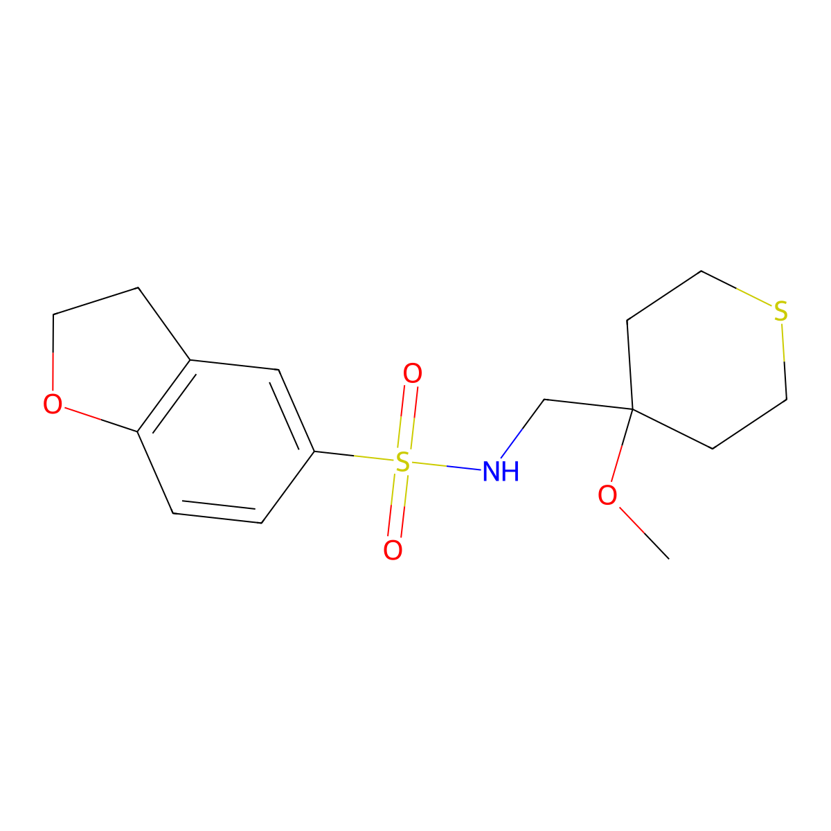 N-((4-methoxytetrahydro-2H-thiopyran-4-yl)methyl)-2,3-dihydrobenzofuran-5-sulfonamide molecular structure, CAS 2034453-35-3