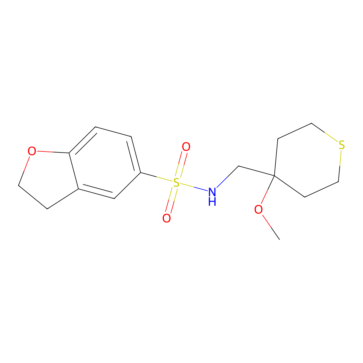 N-((4-methoxytetrahydro-2H-thiopyran-4-yl)methyl)-2,3-dihydrobenzofuran-5-sulfonamide molecular structure, CAS 2034453-35-3