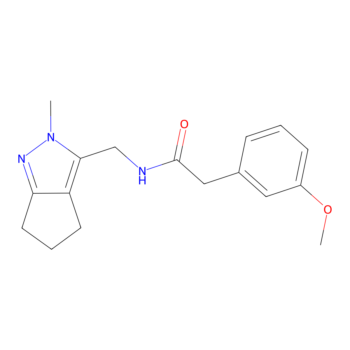2-(3-methoxyphenyl)-N-((2-methyl-2,4,5,6-tetrahydrocyclopenta[c]pyrazol-3-yl)methyl)acetamide molecular structure, CAS 2034453-36-4