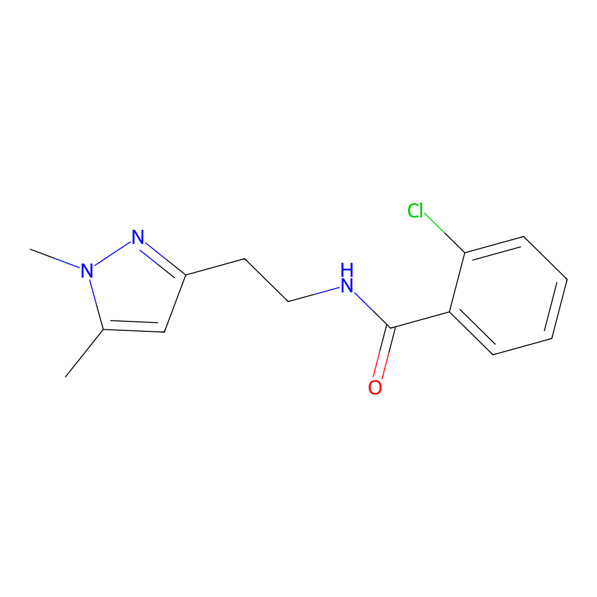 2-chloro-N-(2-(1,5-dimethyl-1H-pyrazol-3-yl)ethyl)benzamide molecular structure, CAS 2034453-37-5
