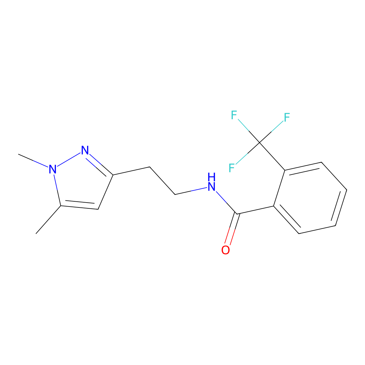 N-[2-(1,5-dimethyl-1H-pyrazol-3-yl)ethyl]-2-(trifluoromethyl)benzamide molecular structure, CAS 2034453-43-3