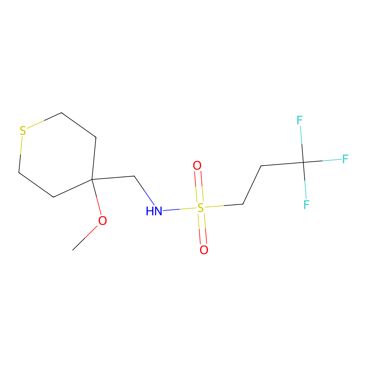 3,3,3-trifluoro-N-((4-methoxytetrahydro-2H-thiopyran-4-yl)methyl)propane-1-sulfonamide molecular structure, CAS 2034453-45-5
