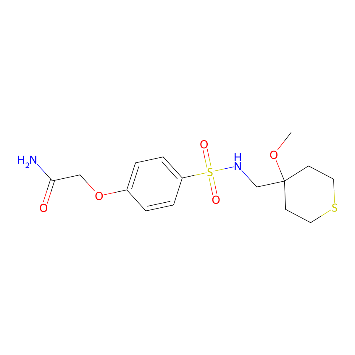 2-(4-(N-((4-methoxytetrahydro-2H-thiopyran-4-yl)methyl)sulfamoyl)phenoxy)acetamide molecular structure, CAS 2034453-53-5