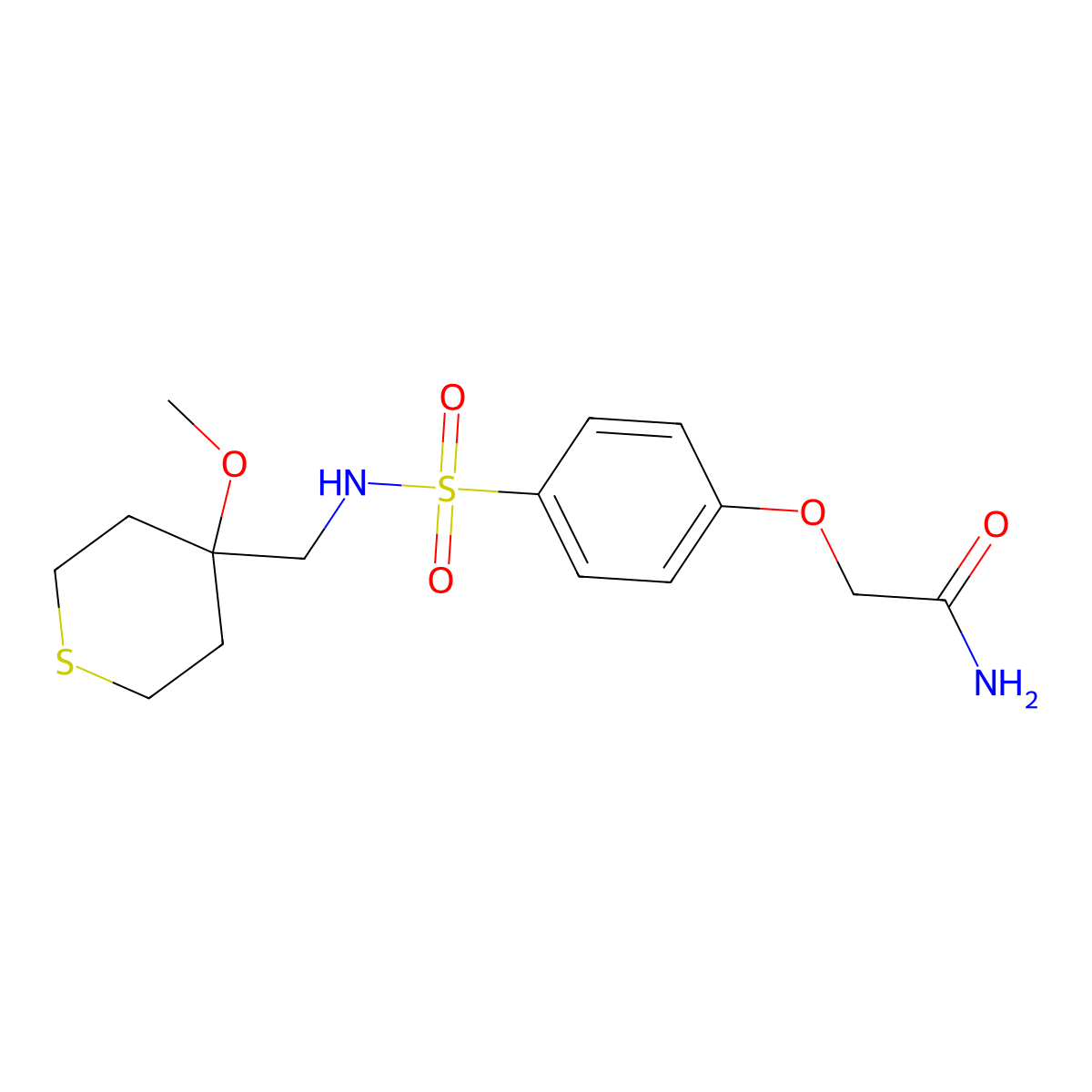 2-(4-(N-((4-methoxytetrahydro-2H-thiopyran-4-yl)methyl)sulfamoyl)phenoxy)acetamide molecular structure, CAS 2034453-53-5
