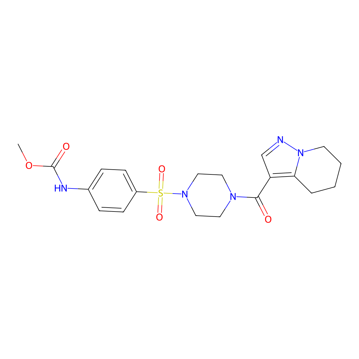 Methyl (4-((4-(4,5,6,7-tetrahydropyrazolo[1,5-a]pyridine-3-carbonyl)piperazin-1-yl)sulfonyl)phenyl)carbamate molecular structure, CAS 2034453-54-6