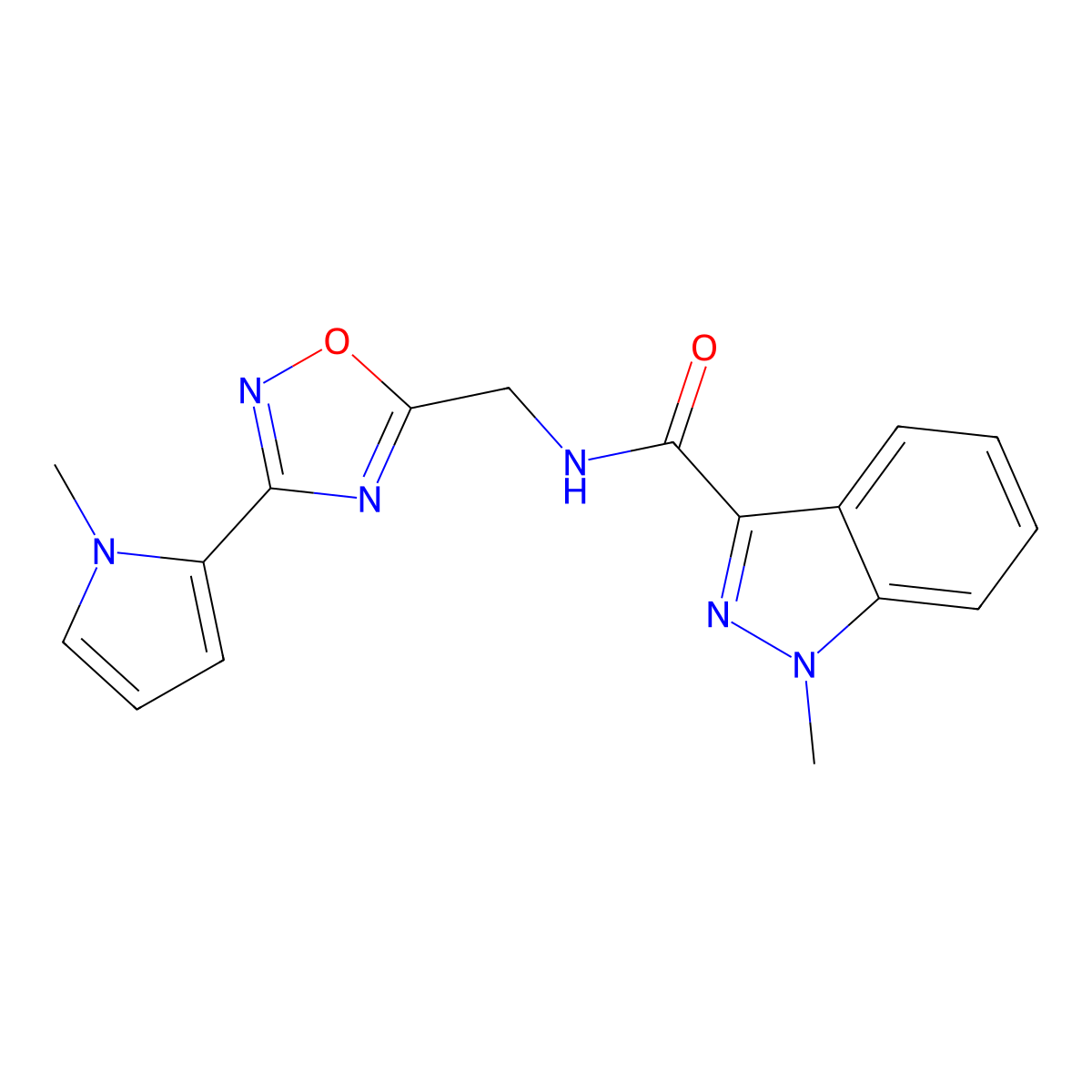 1-methyl-N-((3-(1-methyl-1H-pyrrol-2-yl)-1,2,4-oxadiazol-5-yl)methyl)-1H-indazole-3-carboxamide molecular structure, CAS 2034453-58-0