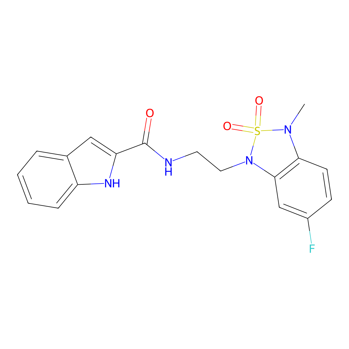 N-(2-(6-fluoro-3-methyl-2,2-dioxidobenzo[c][1,2,5]thiadiazol-1(3H)-yl)ethyl)-1H-indole-2-carboxamide molecular structure, CAS 2034453-59-1