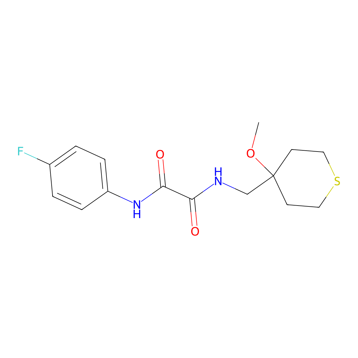 N1-(4-fluorophenyl)-N2-((4-methoxytetrahydro-2H-thiopyran-4-yl)methyl)oxalamide molecular structure, CAS 2034453-61-5