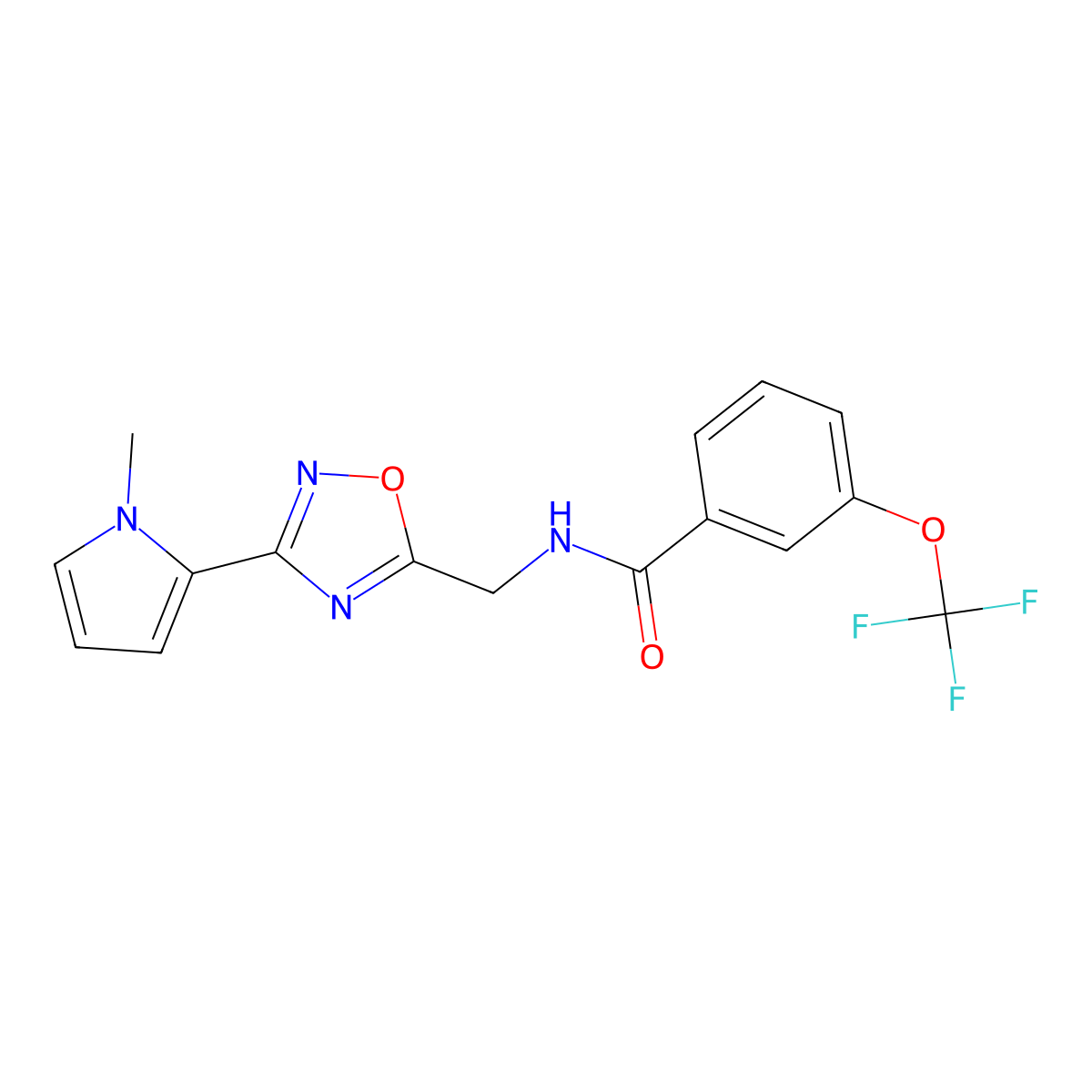 N-((3-(1-methyl-1H-pyrrol-2-yl)-1,2,4-oxadiazol-5-yl)methyl)-3-(trifluoromethoxy)benzamide molecular structure, CAS 2034453-62-6
