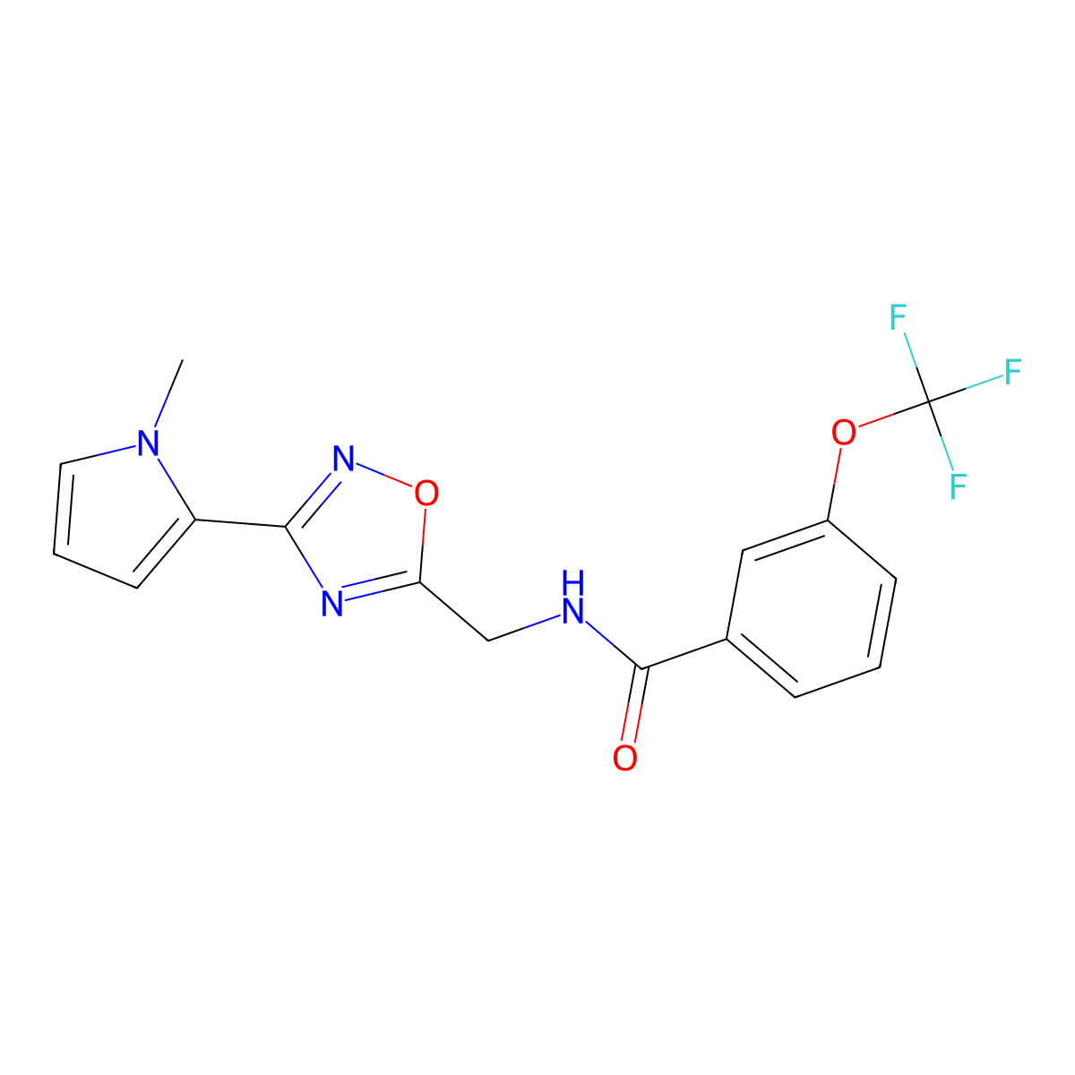 N-((3-(1-methyl-1H-pyrrol-2-yl)-1,2,4-oxadiazol-5-yl)methyl)-3-(trifluoromethoxy)benzamide molecular structure, CAS 2034453-62-6