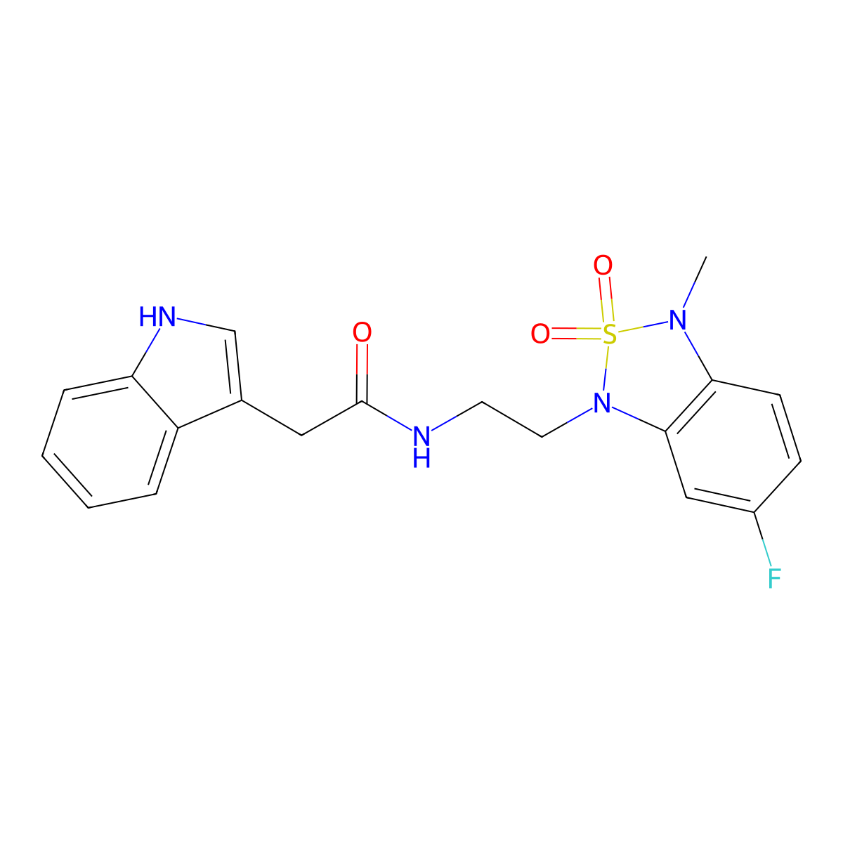 N-(2-(6-fluoro-3-methyl-2,2-dioxidobenzo[c][1,2,5]thiadiazol-1(3H)-yl)ethyl)-2-(1H-indol-3-yl)acetamide molecular structure, CAS 2034453-63-7