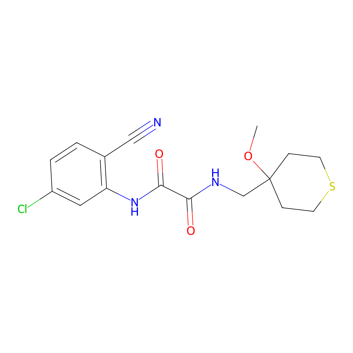 N1-(5-chloro-2-cyanophenyl)-N2-((4-methoxytetrahydro-2H-thiopyran-4-yl)methyl)oxalamide molecular structure, CAS 2034453-64-8