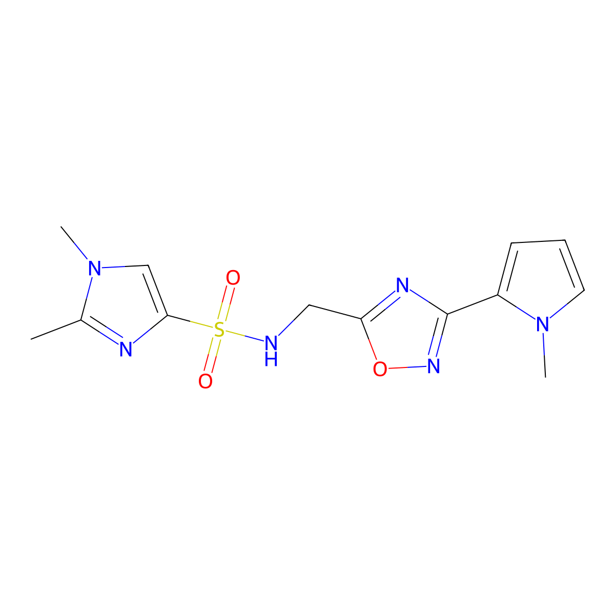 1,2-dimethyl-N-{[3-(1-methyl-1H-pyrrol-2-yl)-1,2,4-oxadiazol-5-yl]methyl}-1H-imidazole-4-sulfonamide molecular structure, CAS 2034453-66-0