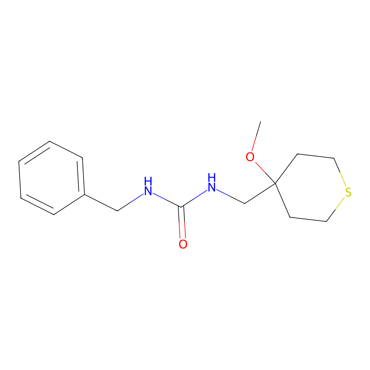 1-benzyl-3-((4-methoxytetrahydro-2H-thiopyran-4-yl)methyl)urea molecular structure, CAS 2034453-71-7