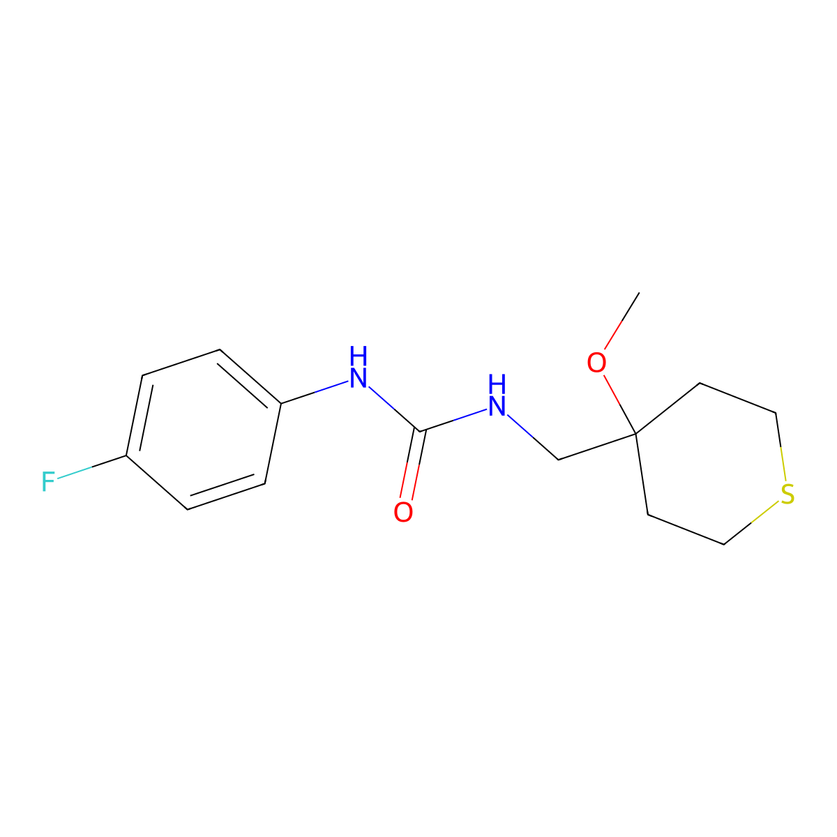 1-(4-fluorophenyl)-3-((4-methoxytetrahydro-2H-thiopyran-4-yl)methyl)urea molecular structure, CAS 2034453-76-2