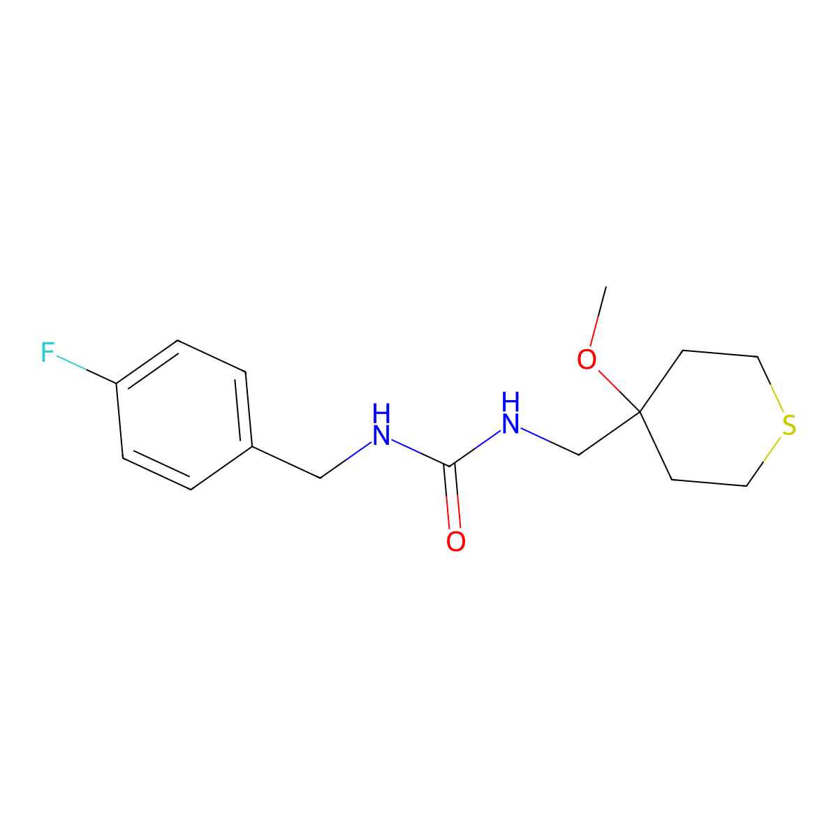 1-(4-fluorobenzyl)-3-((4-methoxytetrahydro-2H-thiopyran-4-yl)methyl)urea molecular structure, CAS 2034453-78-4