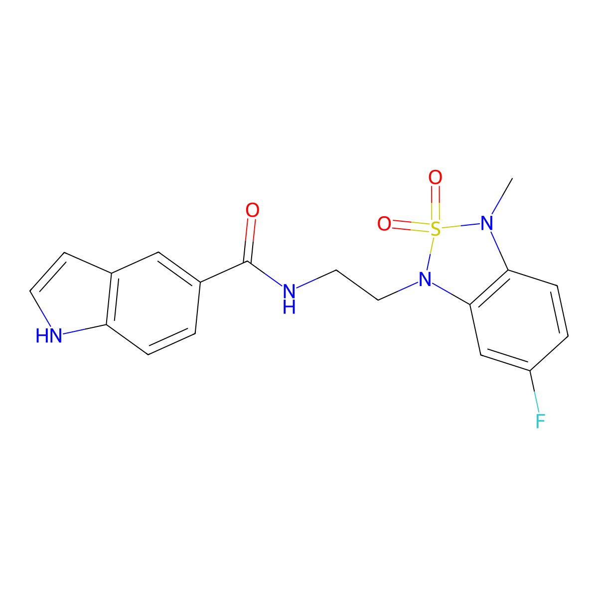 N-(2-(6-fluoro-3-methyl-2,2-dioxidobenzo[c][1,2,5]thiadiazol-1(3H)-yl)ethyl)-1H-indole-5-carboxamide molecular structure, CAS 2034453-79-5