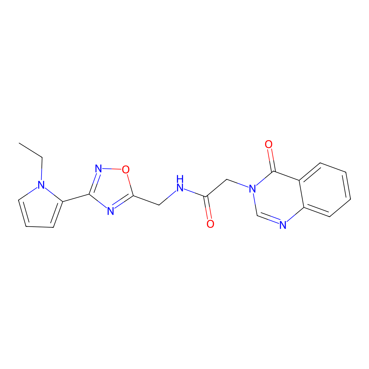 N-((3-(1-ethyl-1H-pyrrol-2-yl)-1,2,4-oxadiazol-5-yl)methyl)-2-(4-oxoquinazolin-3(4H)-yl)acetamide molecular structure, CAS 2034453-80-8