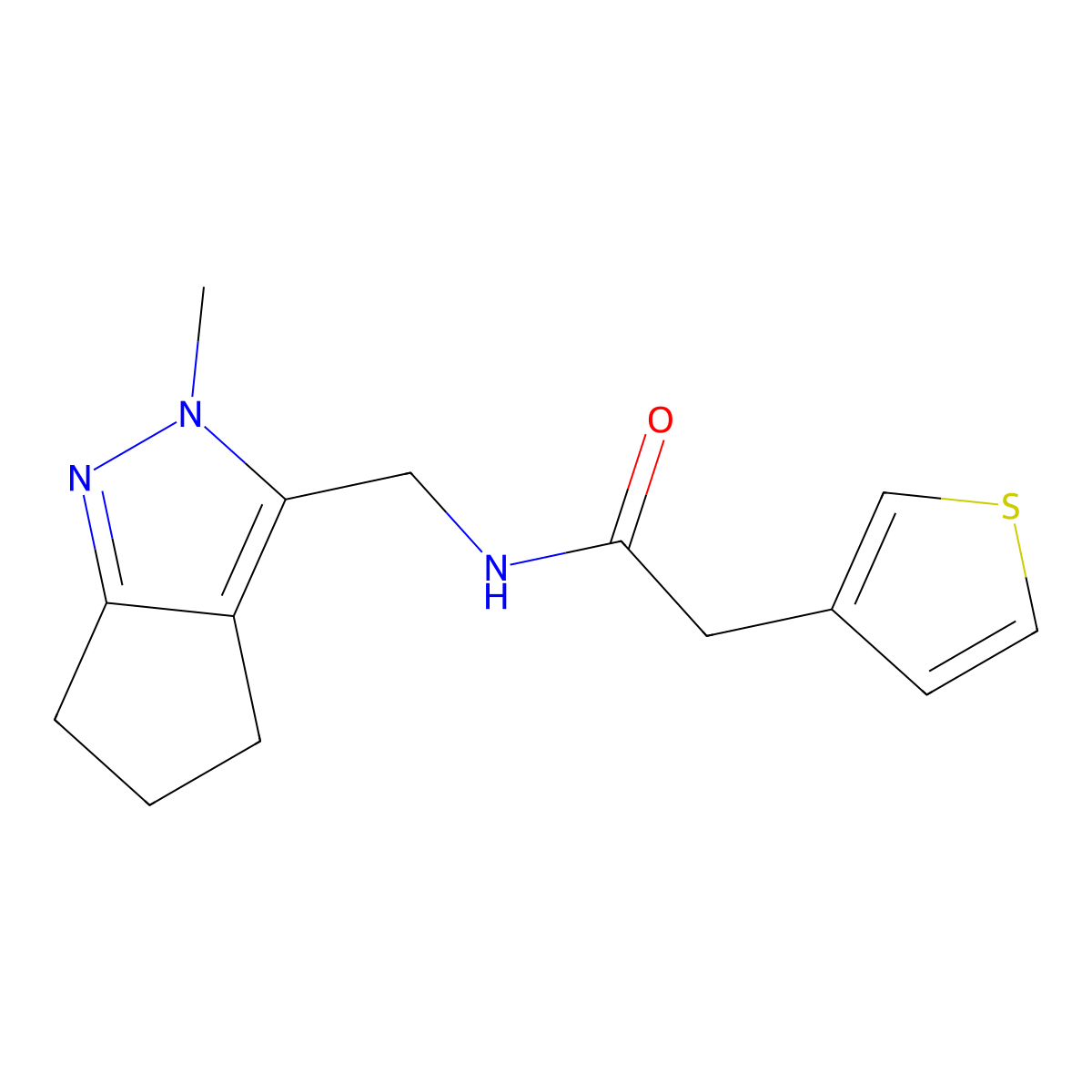 N-((2-methyl-2,4,5,6-tetrahydrocyclopenta[c]pyrazol-3-yl)methyl)-2-(thiophen-3-yl)acetamide molecular structure, CAS 2034453-82-0