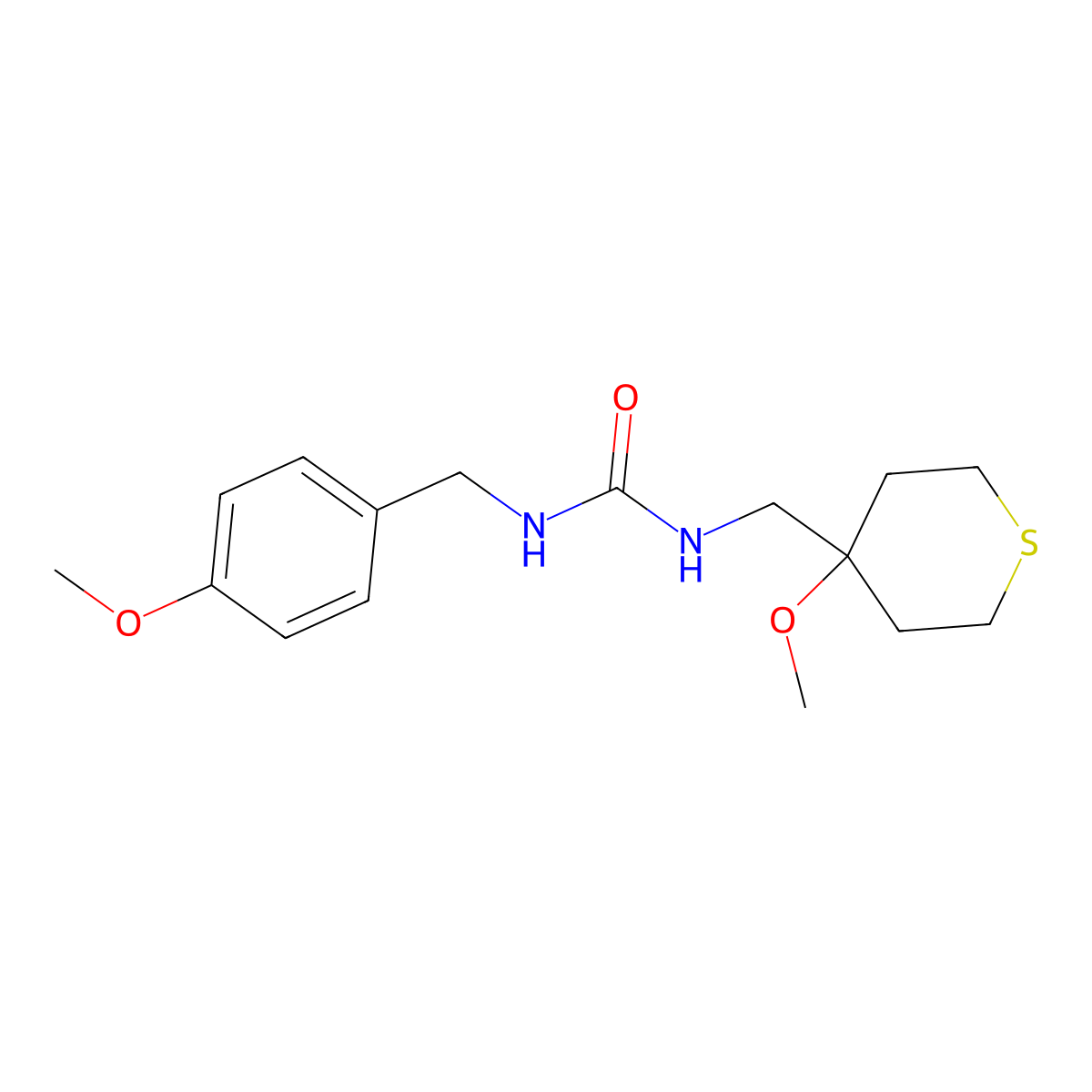 1-(4-methoxybenzyl)-3-((4-methoxytetrahydro-2H-thiopyran-4-yl)methyl)urea molecular structure, CAS 2034453-83-1